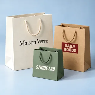 Paper shopping bags with rope handles — illustrative brand concept