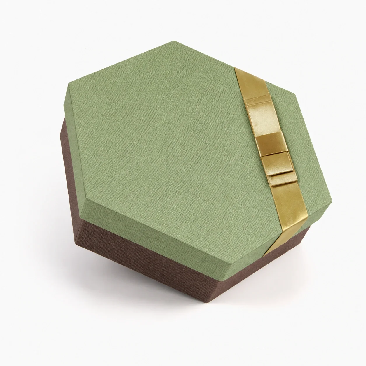 Texture Brown Hexagon Box with Ribbon