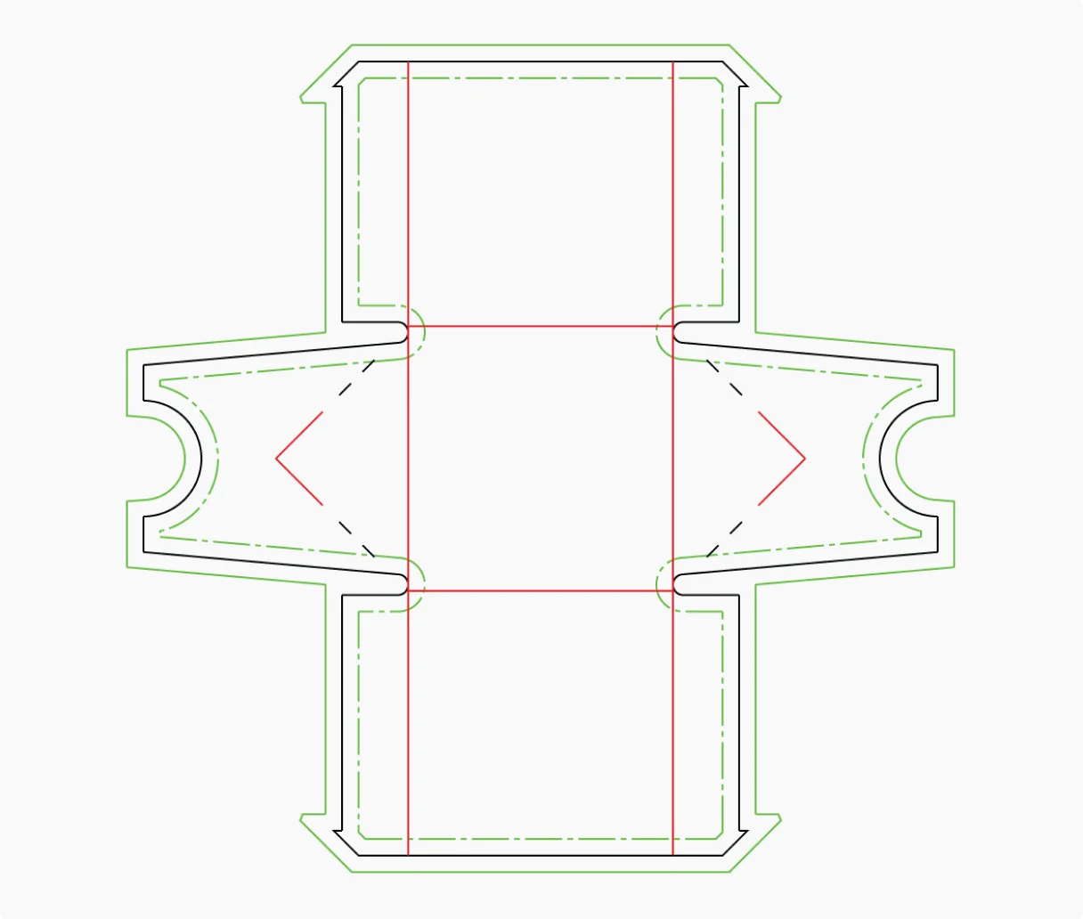 Image of a custom dieline template to showcase the different lines on a dieline