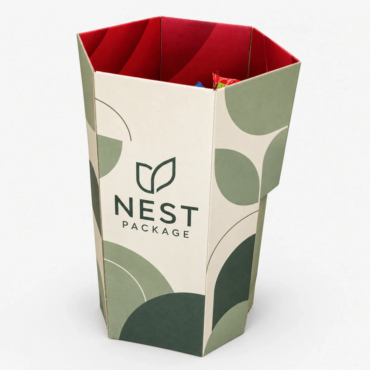 Red Hexagonal Dump Bin for Snacks