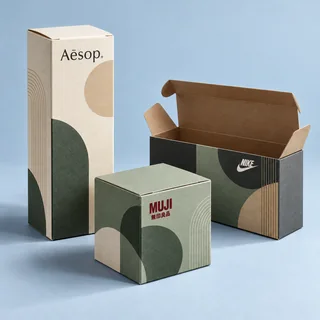 Ivory, sage and charcoal folding cartons — illustrative brand concept