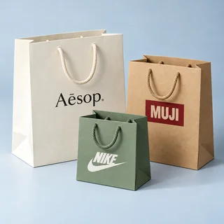 Paper shopping bags with rope handles — illustrative brand concept