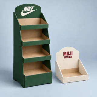 Floor-standing and countertop cardboard displays — illustrative brand concept