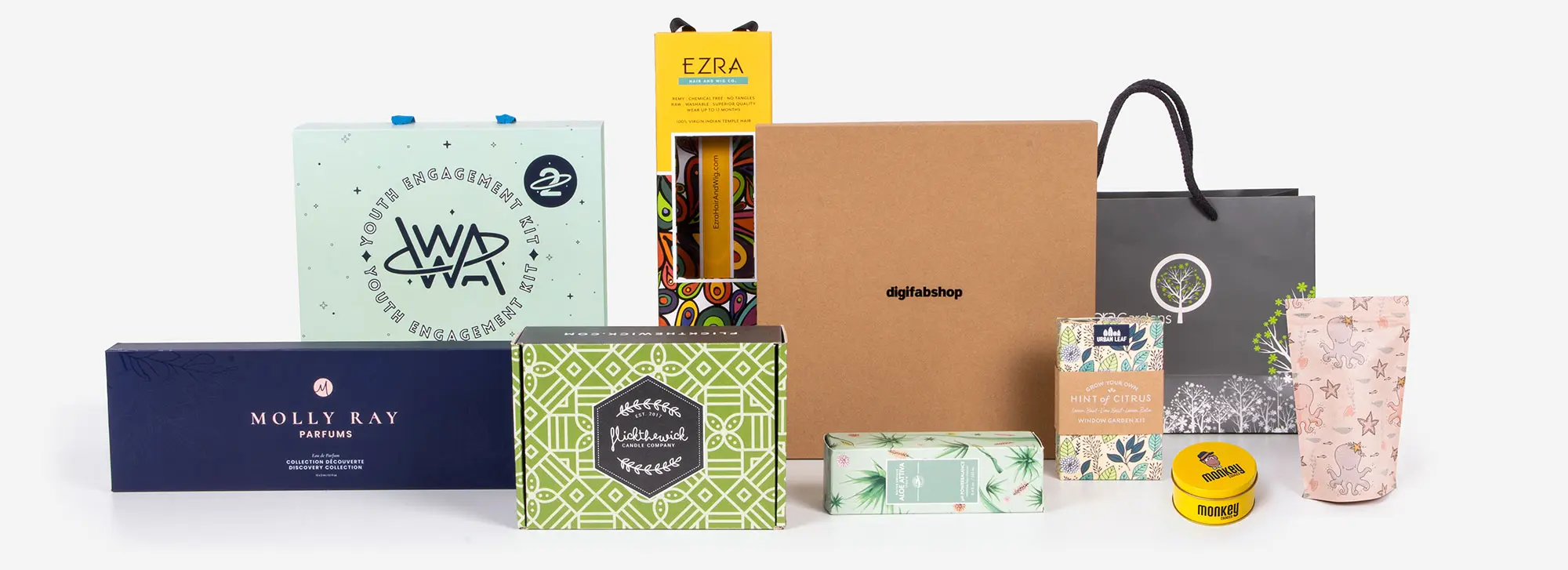 Custom printed boxes, bags and mailers for a range of brands
